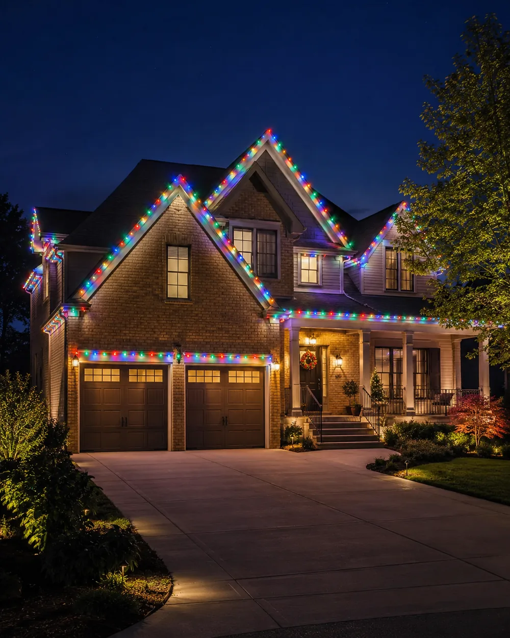 Technician adjusting Permanent Christmas Lighting controls on a front entry in Zionsville - IN